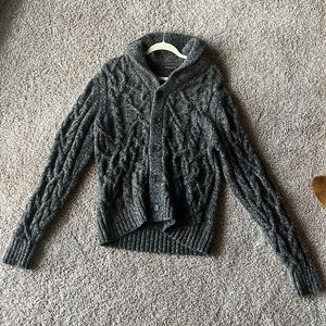 gray knit cardigan